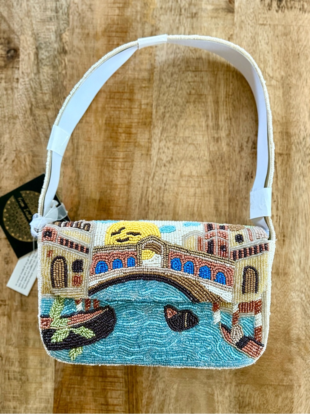 Venice Italy Scenic Beaded Handbag Purse Artisan Shoulder Bag Made in India